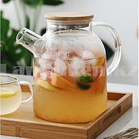 Чайник заварочный стеклянный с ситом на носике и деревянной крышкой 1,8 L для чая и кофе6