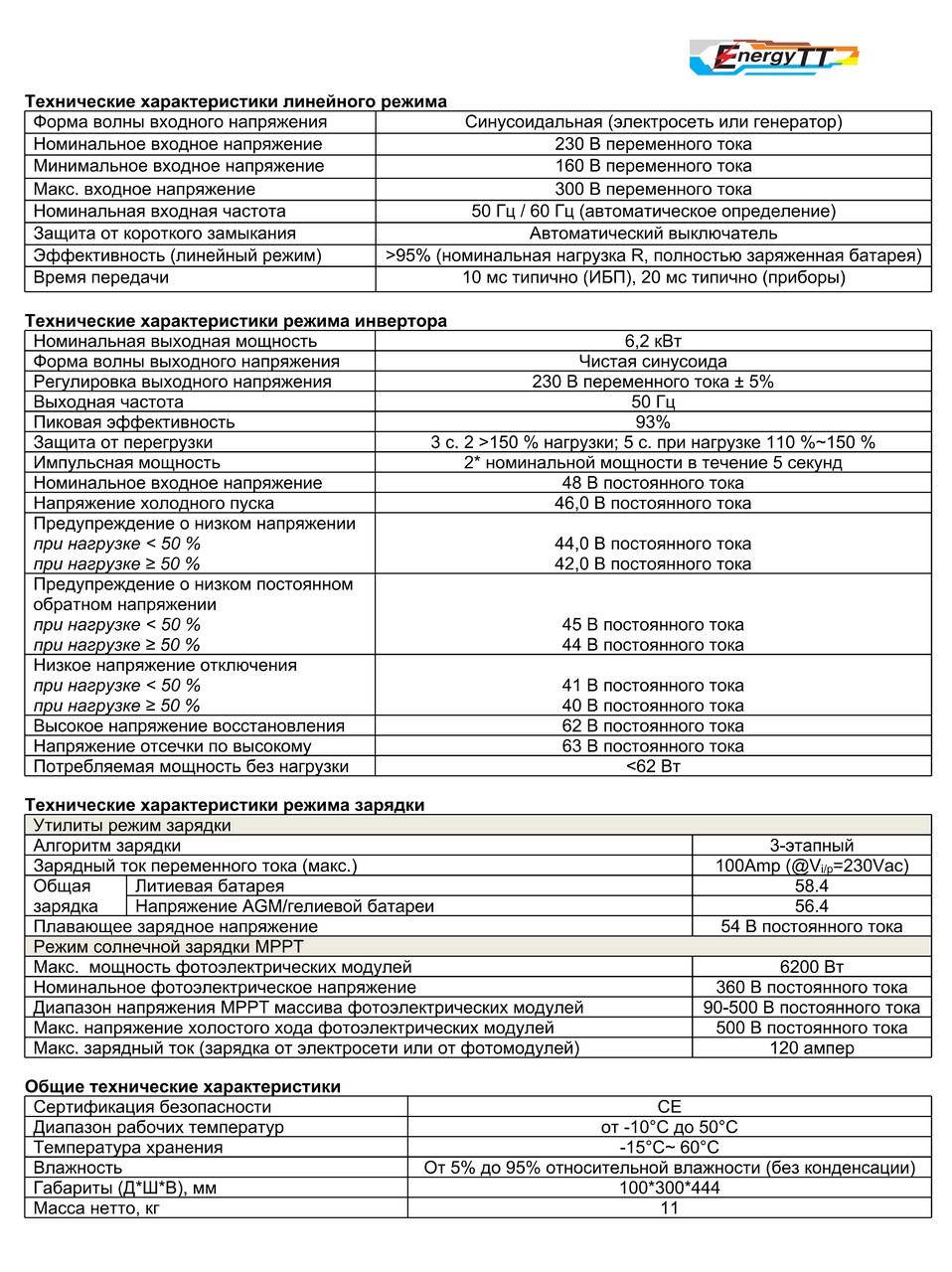 Инвертор гибридный 6,2 кВт 48 В / 220V с системой подмешивания