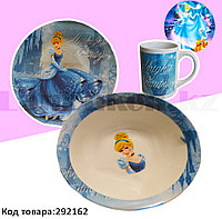 Набор детской посуды Принцесса Золушка Cinderella чашка тарелка кружка голубая