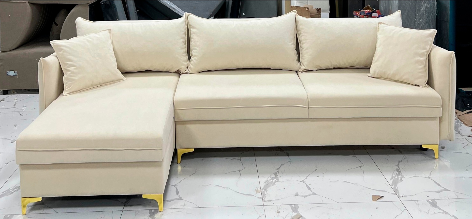 OMR диван угловой Omar Corner, обивка велюр, 80х280х85 см, бежевый