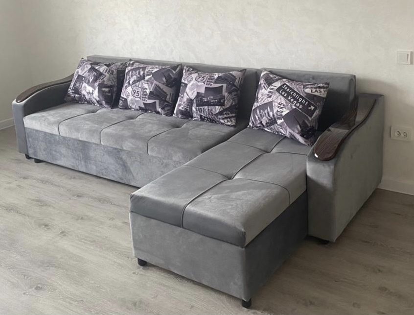 ROOM MEBEL диван угловой 12545678, обивка ткань, 85х280х70 см, серый