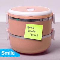 Термос многоярусный для домашних обедов Lunch Box Smile KM-212x (Коралловый / 2 секции)