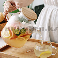 Чайник заварочный стеклянный с ситом на носике и деревянной крышкой 1,8 L для чая и кофе7