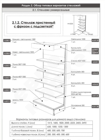 Стеллаж пристенный с фризом