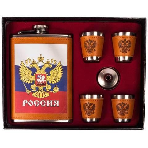 Подарочный набор 6 в 1 Солидному мужчине (фляжка + 4 рюмки + воронка) (Охотник/ Фляга 530 мл + стопки 70 мл)