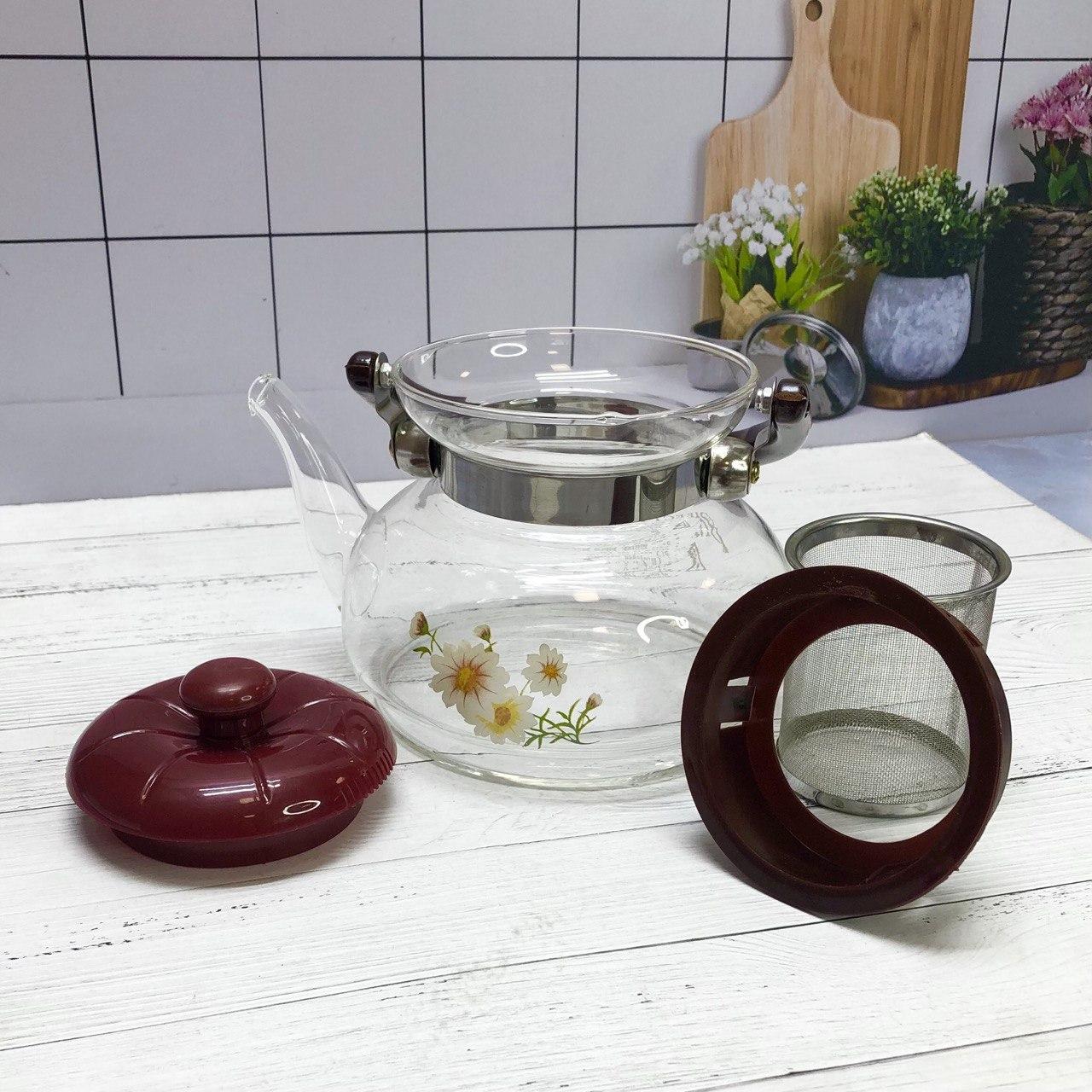 Заварочный стеклянный чайник для чая и кофе 900 ml (Cofee and tea), заварной чайник, чайник для плиты