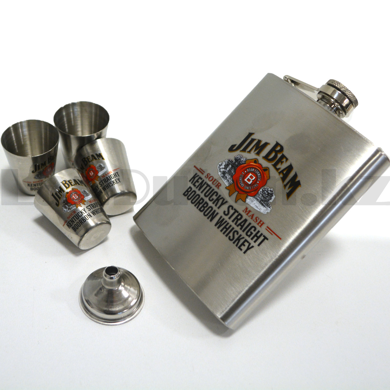 Мужской набор Jim Beam (фляга 240 мл (8oz) 4 рюмки воронка) в подарочной коробке 900