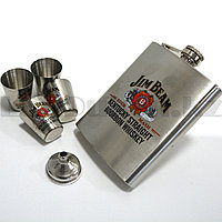 Мужской набор Jim Beam (фляга 240 мл (8oz) 4 рюмки воронка) в подарочной коробке 9005