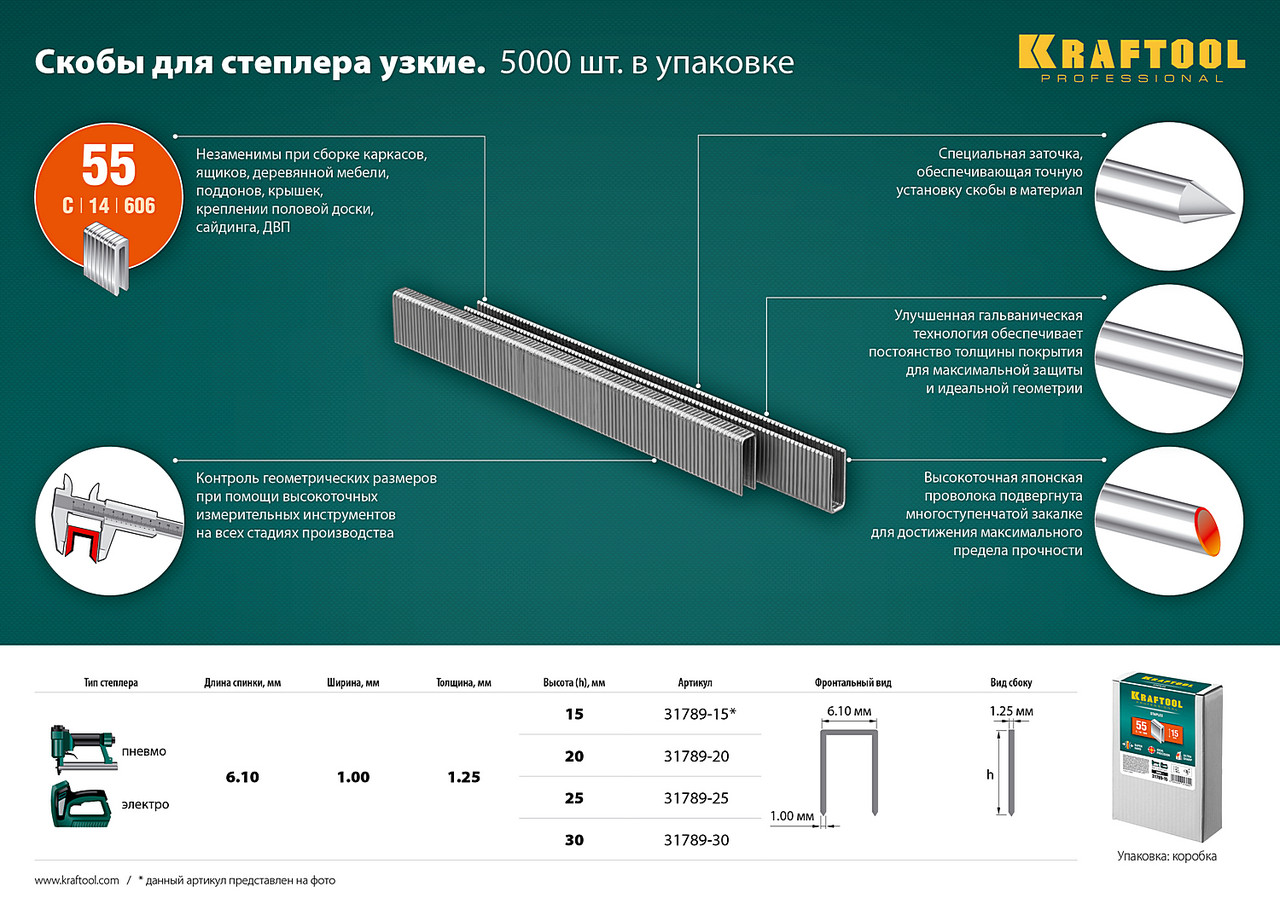 KRAFTOOL тип 18GA (55/90/C) 20 мм, 5000 шт, скобы для степлера (31789-20)