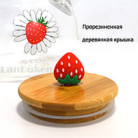 Заварочный чайник из жаропрочного стекла с деревянной крышкой Gaozhi 1100 мл клубника3