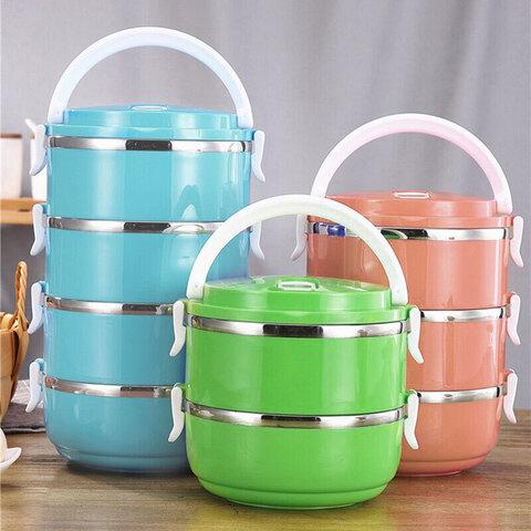 Термос многоярусный для домашних обедов Lunch Box Smile KM-212x (Голубой / 3 секции)