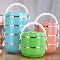 Термос многоярусный для домашних обедов Lunch Box Smile KM-212x (Голубой / 3 секции)1
