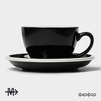 Кофейная пара фарфоровая Magistro Coffee time, 2 предмета: чашка 200 мл, блюдце d=14,5 см, цвет чёрн ...1